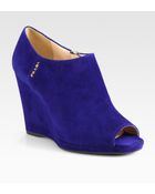 Prada Suede Wedge Ankle Boots - Lyst