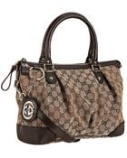 Gucci Brown Gg Canvas Leather Trim Sukey Bag - Lyst