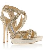 Jimmy Choo Hawk Glittered Leather Platform Sandals - Lyst