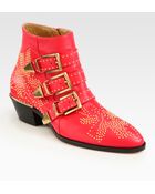 Chloé Studded Leather Buckle Ankle Boots - Lyst