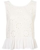 Topshop Lace Bow Back Peplum Top - Lyst