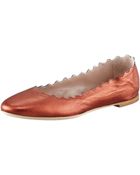 Chloé Metallic Scallop Ballerina Flat - Lyst