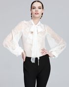 Oscar de la Renta Chantilly Lace Tieneck Blouse - Lyst