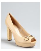 Gucci Leather Horsebit Peep Toe Platform Pumps - Lyst