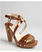 Jimmy Choo Bronze Patent Leather Usher Studded Sandals - Lyst
