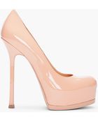Saint Laurent Beige Patent Tribtoo Pumps - Lyst