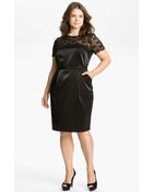 Alex Evenings Lace Trim Satin Sheath Dress - Lyst