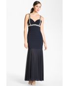 betsy & adam embellished satin gown