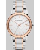 Burberry Twotone Stainless Steel Check Watch - Lyst