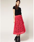Asos Midi Skirt in Lace - Lyst