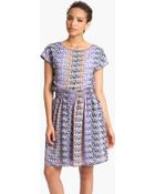 Eliza J Short Sleeve Print Crêpe De Chine Day Dress - Lyst