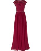 Elie Saab Chiffon Beaded Cap Sleeve Gown - Lyst