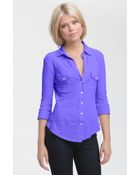 James Perse Button Front Jersey Shirt - Lyst