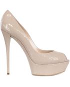 Casadei 140mm Python Print Open Toe Pumps - Lyst