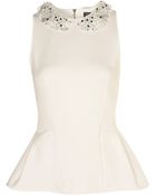 Topshop Embellished Collar Peplum Top - Lyst