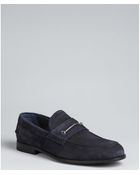 Gucci Navy Suede Horsebit Loafers - Lyst