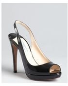 Prada Black Patent Leather Peep Toe Slingbacks - Lyst