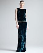Oscar de la Renta Crushed Velvet Sideslit Gown - Lyst