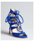 Jimmy Choo Royal Blue Suede Gladys Cutout Tie Sandals - Lyst