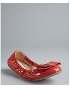 Prada Coral Patent Leather Large Bow Ballet Flats - Lyst