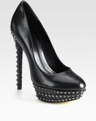 B Brian Atwood Studded Leather Platform Pumps - Lyst