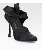 Oscar de la Renta Satin and Mesh Bow Ankle Boots - Lyst