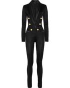 Balmain Satin trimmed Jersey Jumpsuit - Lyst
