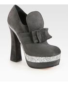 Miu Miu Suede and Glitter Coated Bow Platform Booties - Lyst