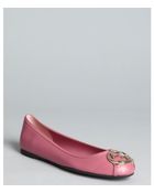 Gucci Pink Leather Gg Logo Flats - Lyst