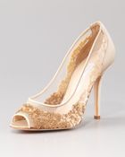 Oscar de la Renta Sequin Mesh Pump - Lyst