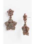 Cara Accessories Double Flower Drop Earrings - Lyst