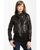 MICHAEL Michael Kors Knit Trim Leather Bomber Jacket - Lyst