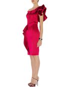 Karen Millen Satin Ruffle Dress - Lyst