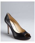 Jimmy Choo Black Leather Luna Peep Toe Pumps - Lyst