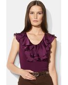 Lauren by Ralph Lauren Ruffled V-Neck Top - Lyst