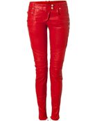 Balmain Lipstick Lowrise Skinny Leather Pants - Lyst
