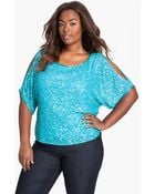 J Kara Sequin Cold Shoulder Top - Lyst