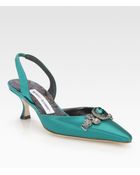Manolo Blahnik Carolyne Satin Jeweled Slingback Pumps - Lyst