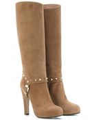 Valentino Rockstud Suede Boots - Lyst