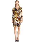 Calvin Klein Three Quarter Sleeve Printed Faux Wrap - Lyst