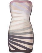 Hervé Léger Beigemulti Strapless Bandage Dress - Lyst