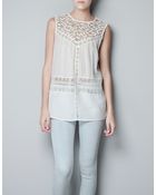 Zara Blouse with Lace Bib Front - Lyst