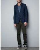 Zara Piqué Blazer with Elbow Patches - Lyst