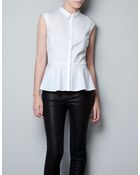 Zara Poplin Shirt with Peplum Frill - Lyst