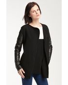 Vince Biker Leather Sleeve Wool Coat - Lyst