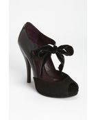 Gucci Velvet Ribbon Open Toe Pump - Lyst