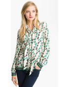 Milly Tie Neck Silk Blouse - Lyst