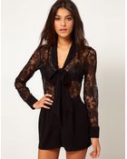 ASOS Collection Asos Pussybow Playsuit in Lace - Lyst