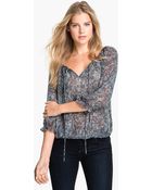 Pleione Sheer Print Peasant Blouse - Lyst