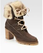 Hunter Shearling Cuff Suede Ankle Boots - Lyst